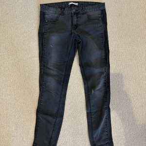 free people jeans with leather detailing down the side
